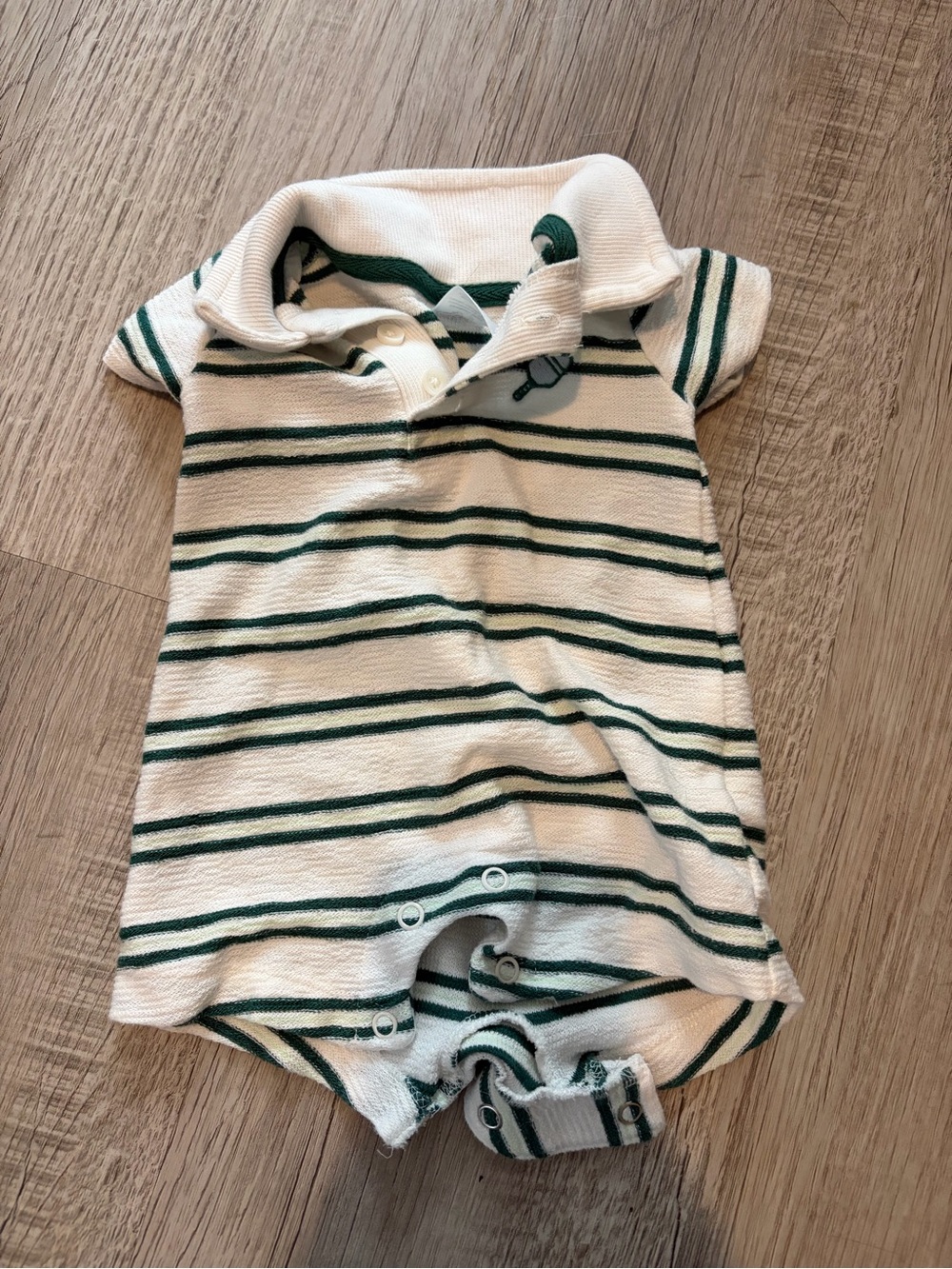 Carter's Cream and Green Striped Polo One-Piece